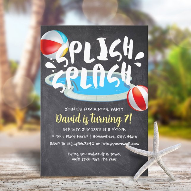 Invitation Jeu d'Anniversaire de la piscine de ChalkBoard (Créateur téléchargé)