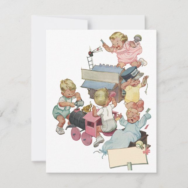 Invitation Jeu d'anniversaire vintage Jeu Trains (Devant)