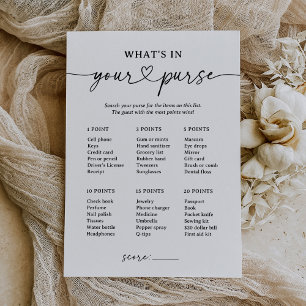 Invitation Jeu de Baby shower Black Script What's In Your Pur