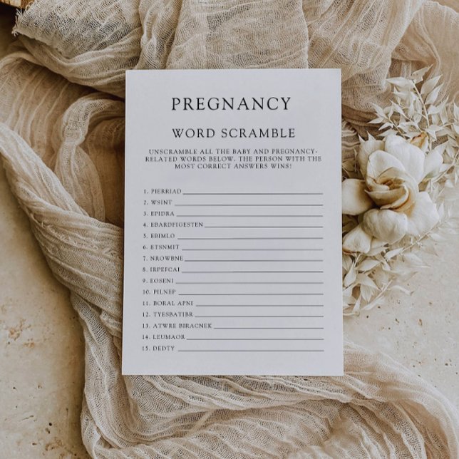 Invitation Jeu de baby shower - Brouillon de mots Grossesse (Baby shower game – Word scramble Pregnancy Invitation)