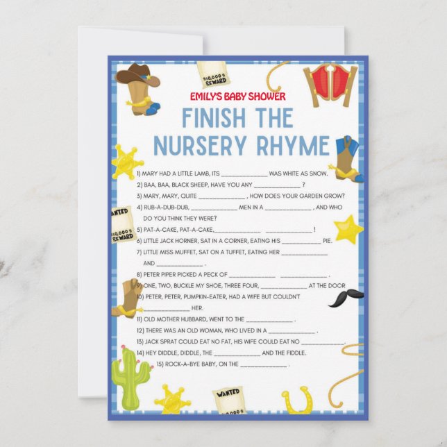 Invitation Jeu de Baby shower Cowboy - Nom modifiable, taille (Devant)