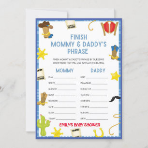 Invitation Jeu de Baby shower Cowboy - Nom modifiable, taille