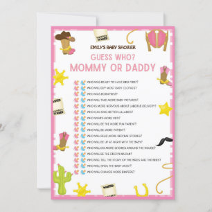 Invitation Jeu de Baby shower Cowgirl - Nom modifiable, taill
