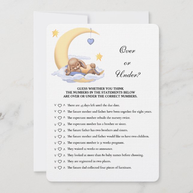 Invitation Jeu de Baby shower de lapin plus ou moins? (Devant)