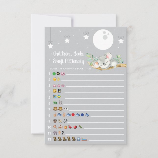Invitation Jeu de Baby shower Koala couché Emoji Pictionary (Devant)