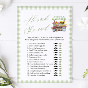 Invitation Jeu de Baby Shower Mariage Sage Green He Said She