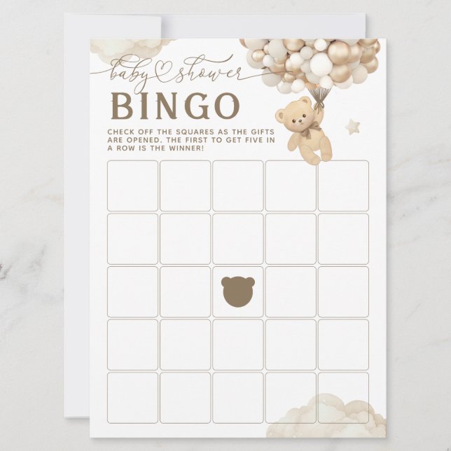 Invitation Jeu de Baby Shower Neutre avec Ours et Ballons (Devant)