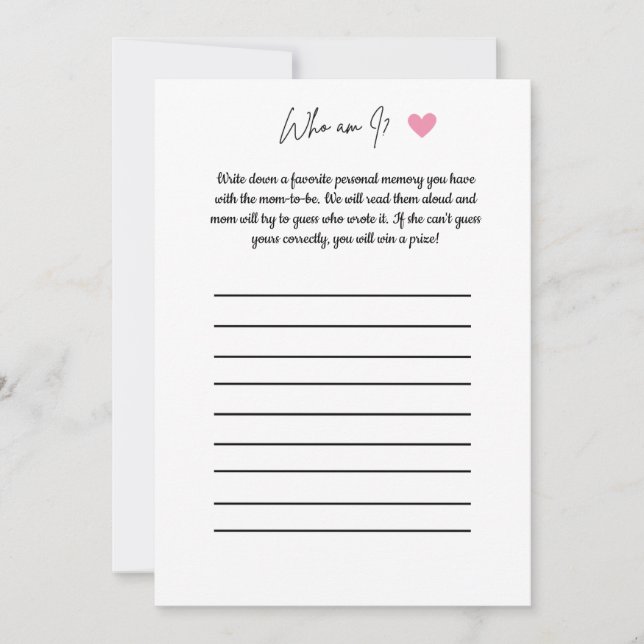 Invitation Jeu de Baby Shower - Qui suis-je? (Devant)