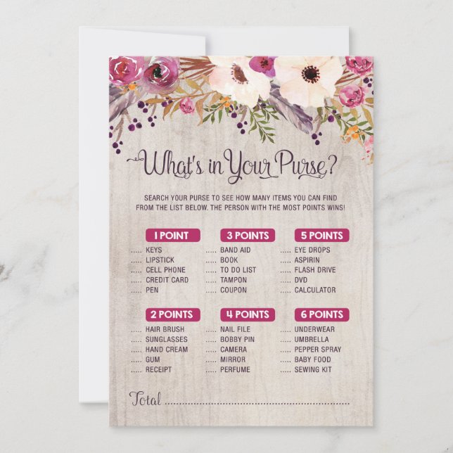 Invitation Jeu de Baby shower rustique Qu'y a-t-il dans votre (Devant)