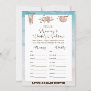 Invitation Jeu de Baby shower Sloth - Nom modifiable, 5x7