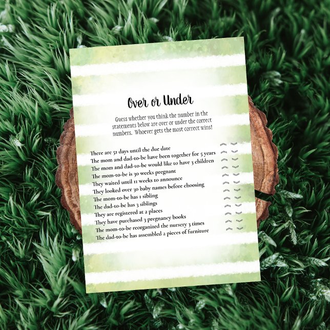 Invitation Jeu de baby shower Tan Bunny Green Over Under (Créateur téléchargé)