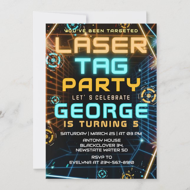 Invitation Jeu de balise laser fête d'anniversaire (Devant)