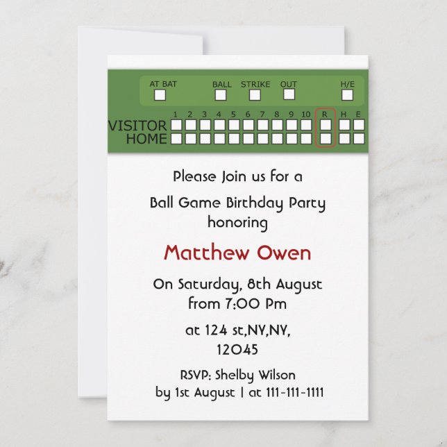 Invitation Jeu de baseball tableau de bord Anniversaire Fête  (Devant)
