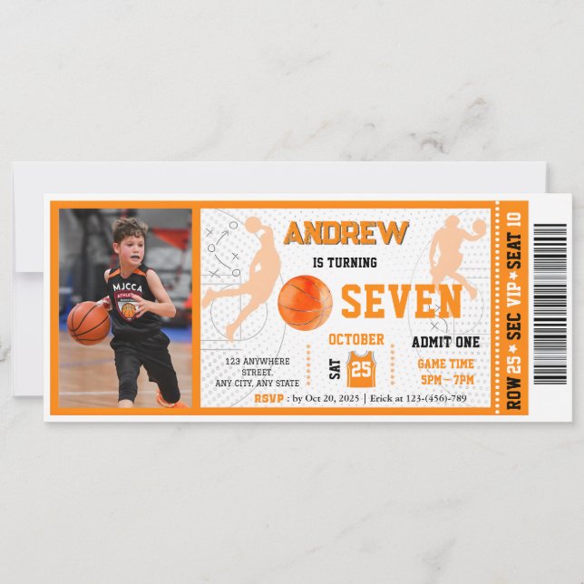 Invitation Jeu de basket-ball VIP personnel Billet d'annivers (Devant)