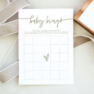 Invitation Jeu de bingo Baby Shower MARLO Boho vert olive