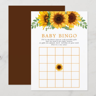 Invitation Jeu de Bingo Baby Shower Rustique Tournesol Floral