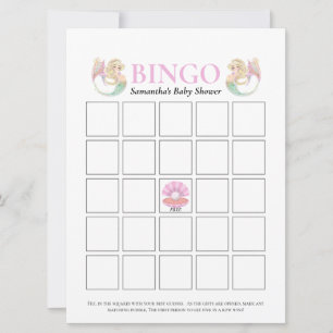 Invitation Jeu de Bingo Baby Shower Sirène Rose Points Blancs