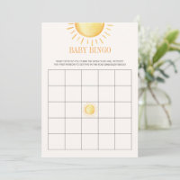 Jeu de Bingo Baby Shower Sunshine