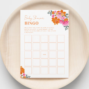 Invitation Jeu de bingo de baby shower à fleurs rose orange v
