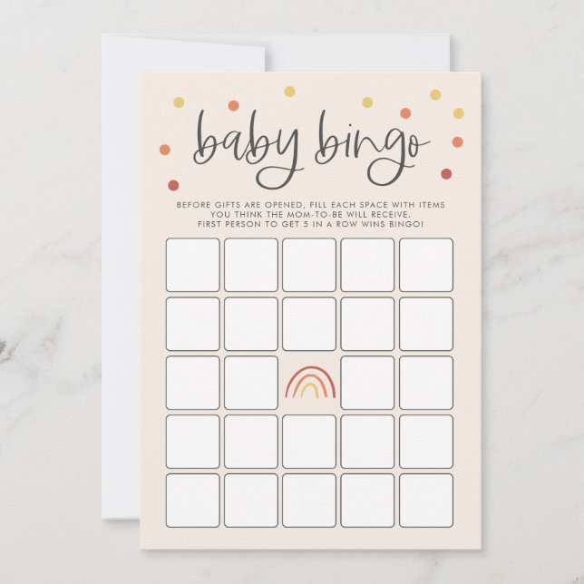 Invitation Jeu de Bingo de Baby shower Rainbow en terre cuite (Devant)