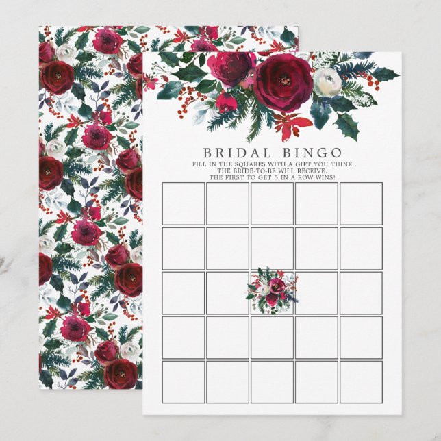 Invitation Jeu de bingo de Fête de l'mariée florale en fleurs (Devant / Derrière)