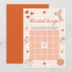 Invitation Jeu de bingo de mariage à carreaux orange dessinés