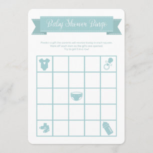 Invitation Jeu de Bingo pour Baby Shower Bleu Double Face