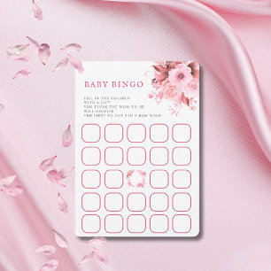 Invitation Jeu de bingo pour baby shower rose poudré floral