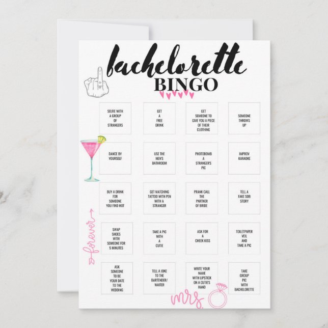 Invitation Jeu de Bingo pour Enterrement de Vie de Jeune Fill (Devant)