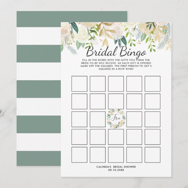 Invitation Jeu de Bingo pour la Fête de Mariée Rose Blanche (Devant / Derrière)