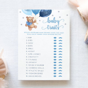 Invitation Jeu de caractéristiques de bébé ours en peluche Ca