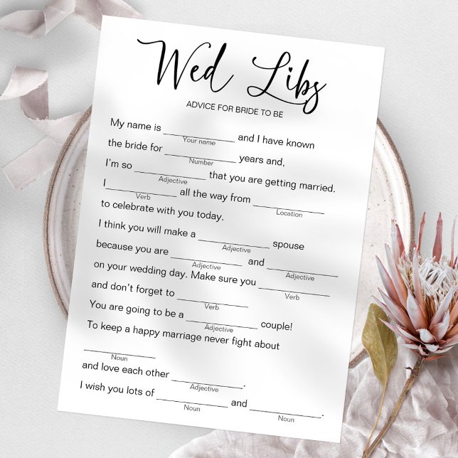 Invitation Jeu de conseils Wed Libs pour la future mariée (Créateur téléchargé)