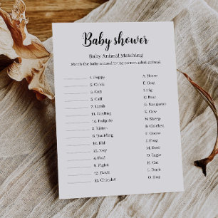 Invitation Jeu de correspondance d'animaux bébé pour Baby Sho