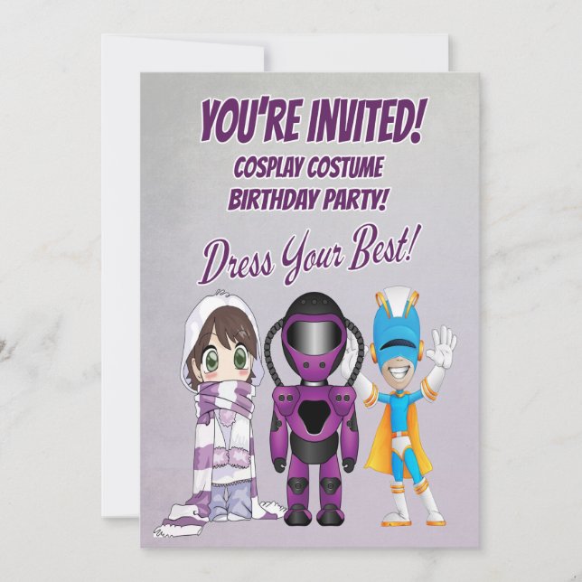 Invitation Jeu de Cosplay pour enfants thème Anniversaire fêt (Devant)