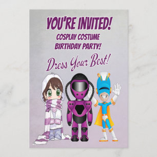 Invitation Jeu de Cosplay pour enfants thème Anniversaire fêt