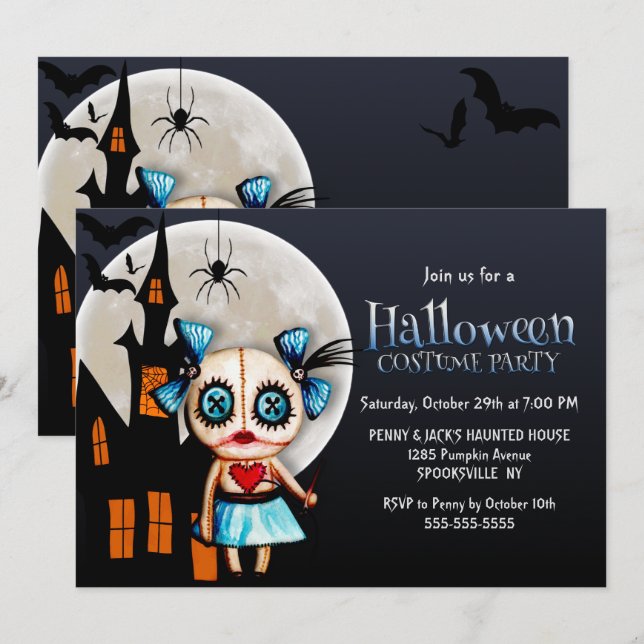 Invitation Jeu de costumes d'Halloween éffrayante poupée vaud (Devant / Derrière)