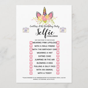 Invitation jeu de défi selfie fête d'anniversaire