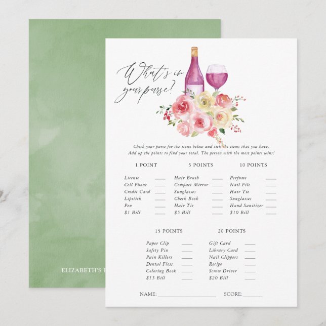 Invitation Jeu de dégustation de vins de Fêtes des mariées fl (Devant / Derrière)