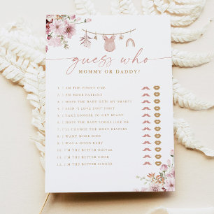 Invitation Jeu de devinette Fleurs roses pour Baby Shower Mam