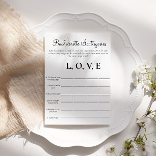 Invitation Jeu de fête de Bachelorette Scattegories pour ente