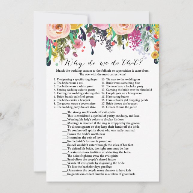 Invitation Jeu de Fête de l'mariée de jardin avec réponse en  (Devant)