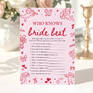 Invitation Jeu de fête de mariage rose Qui connaît le mieux l