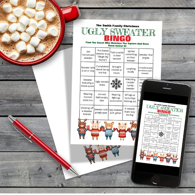 Invitation Jeu de fête de Noël Bingo-Ugly Sweater (Créateur téléchargé)