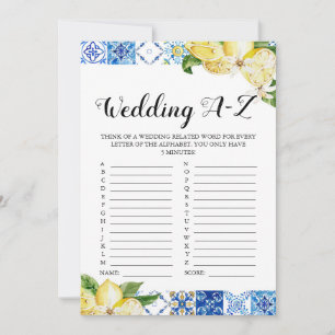 Invitation Jeu de Fête des mariées A-Z Mariage en carreaux bl