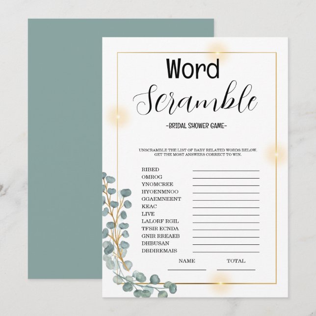 Invitation Jeu de Fête des mariées Word Scrumble (Devant / Derrière)