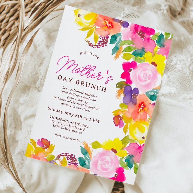 Invitation Jeu de fleurs audacieuses moderne brunch de la mèr (Modern bold flowers script mother's day brunch invitation)