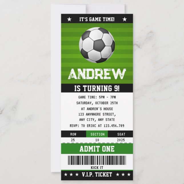 Invitation Jeu de football personnel Billet Anniversaire Invi (Devant)