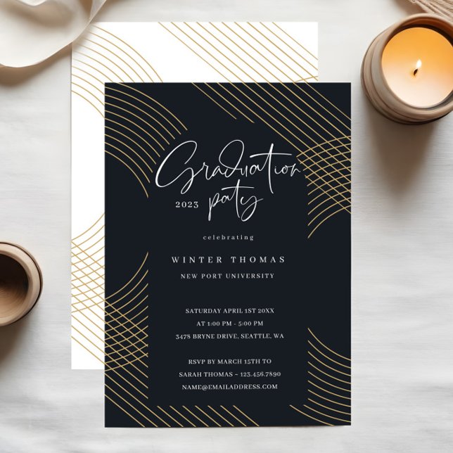 Invitation Jeu de graduation des arches concentrées de script (Modern Script Concentric Arches Graduation Party Foil Invitation)