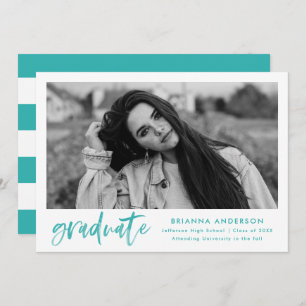 Invitation Jeu de graduation du script de pinceau turquoise