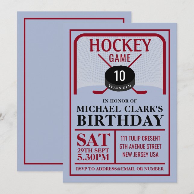 Invitation Jeu de hockey, Canette et Bâtons, Anniversaire (Devant / Derrière)